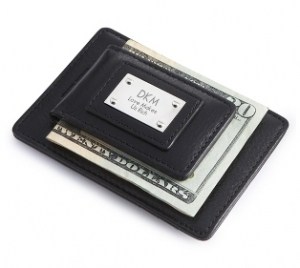 Black Leather Money Clip with Card Holder