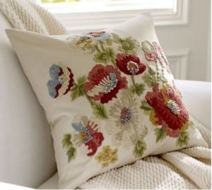 Vintage Floral Embroidered Pillow Cover