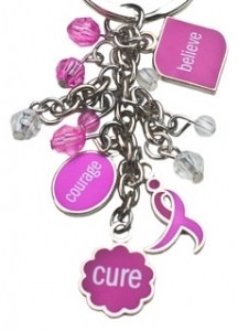 Breast Cancer Awareness Bead Charm Key Ring