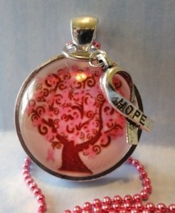 Tree Of Life Pink Ribbon Breast Cancer Awareness Glass Tile Pendant