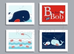 Personalized Whale Prints, Set of Four