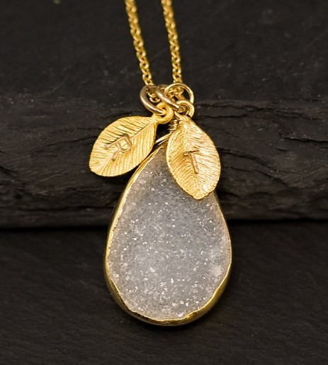 Personalized White Agate Druzy Necklace