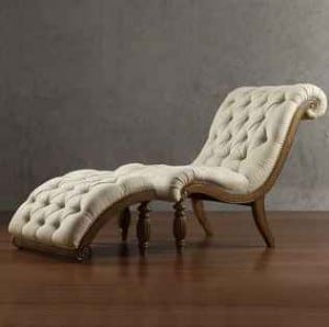 Bellagio Beige Linen Button Tufted Curved Chaise Lounge with Ottoman | The Mindful Shopper