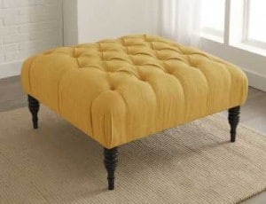 French Yellow Button Tufted Ottoman | The Mindful Shopper