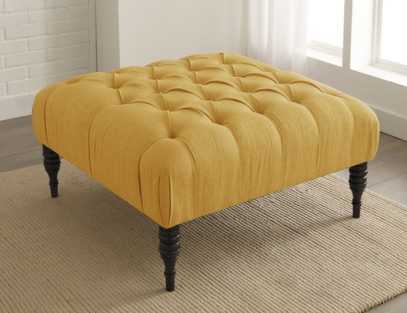 French Yellow Button Tufted Ottoman