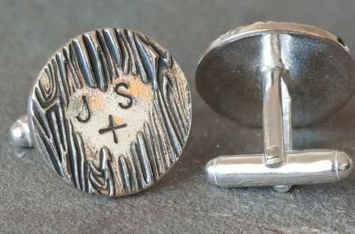 Personalized Handmade Sterling Silver Woodgrain Heart Cufflinks ($175) Personalized Sterling Silver Wooden Heart Cufflinks