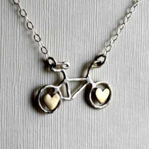 Sterling Silver Bike with Brass Hearts