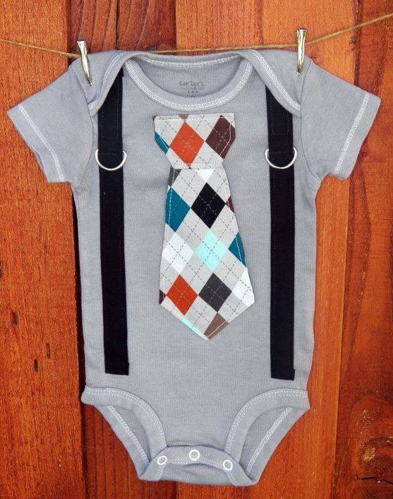 Grey Argyle Tie and Suspenders Onesie | Adorable Baby Onesies