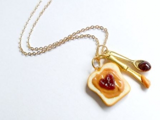 Handmade Peanut Butter and Jelly Heart Necklace
