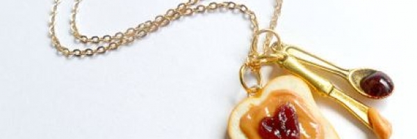 Handmade Peanut Butter and Jelly Heart Necklace
