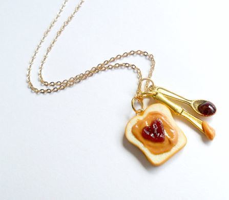 Handmade Peanut Butter and Jelly Heart Necklace