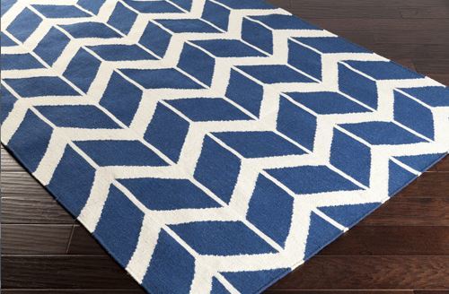 Wool Sapphire and Winter White Rug