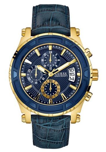 GUESS Chronograph Blue Croc-Embossed Leather Strap Watch ($160) GUESS Chronograph Blue Croc-Embossed Leather Strap Watch