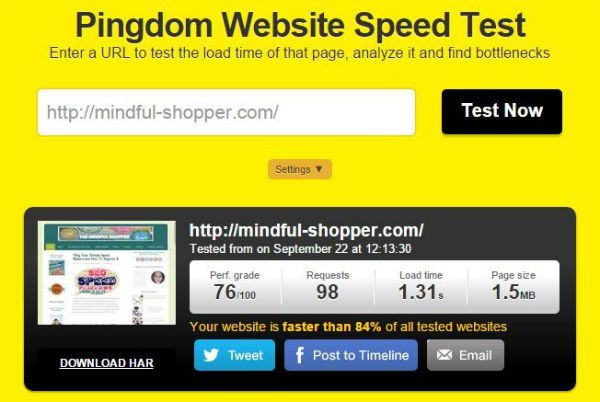 Pingdom.com Speed Test For The Mindful Shopper, 9.22.2015