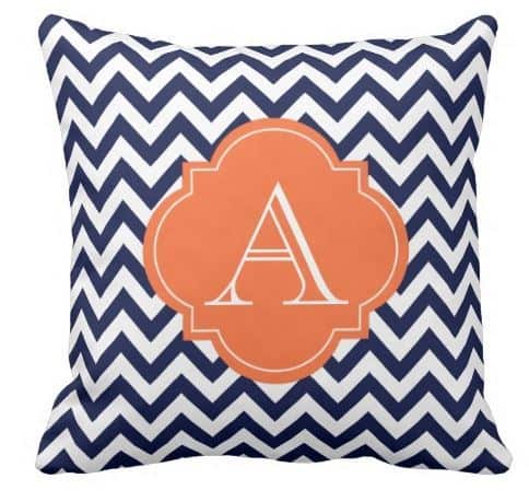 Blue and White Chevron Monogram Pillow