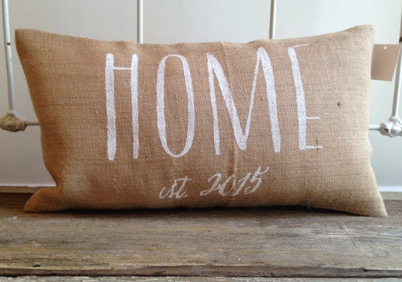 Personalized Burlap Throw Pillow by Two Peaches Design